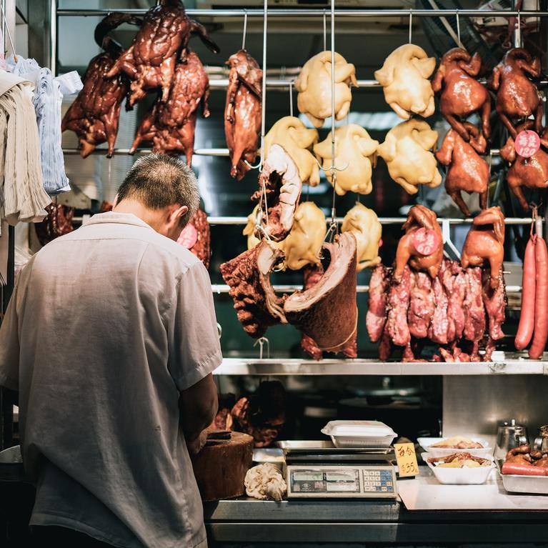 Hong Kong meat market, stock photo