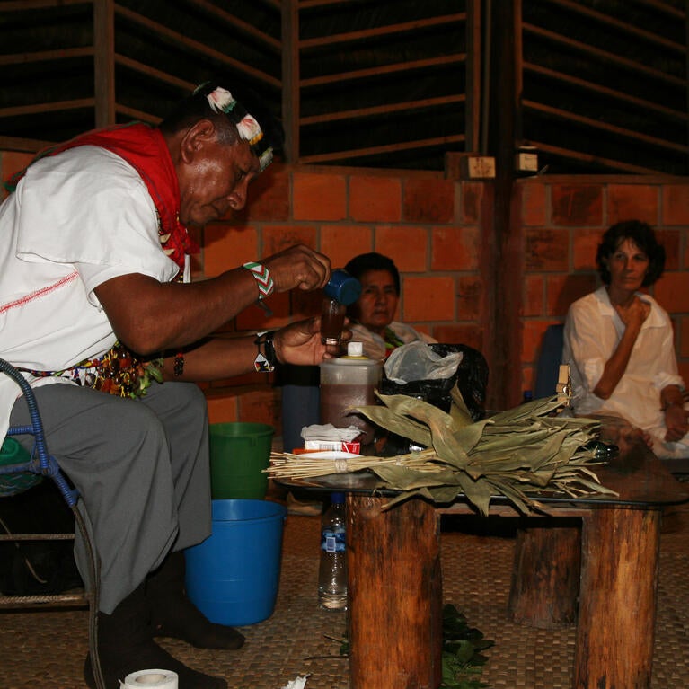 Beginning of an ayahuasca healing ceremony at the Takiwasi Center for Drug Addiction Rehabilitation and Research on Traditional Medicines in Tarapoto, Perú. (Photo courtesy of Takiwasi Center) 