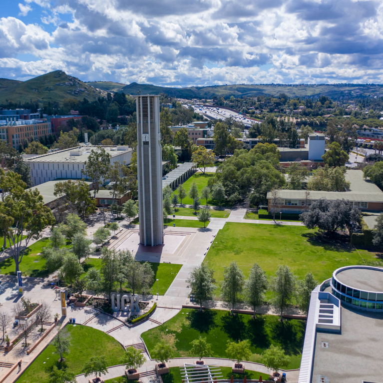 a drone image of campus.