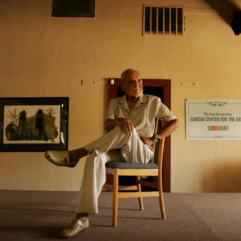 Ernest "Ernie" García, pictured here on September 29, 2016. He is UCR's first Hispanic graduate. Beside being a lifelong educator, he was an arts advocate. García helped spearhead San Bernardino's Garcia Center for the Arts. (Photo by Stan Lim/Digital First Media/The Press-Enterprise via Getty Images)