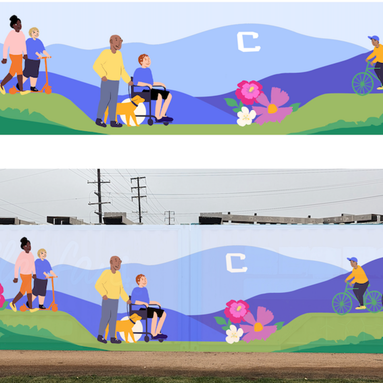 Illustration of future mural at R'Garden, UC Riverside's community garden. Note: this is not a final rendering. Images and design by Ekaterina Orlovie. 