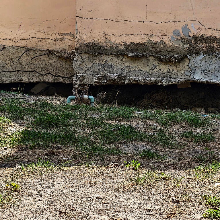 Stock photo of buiding foundation damage from subsidence