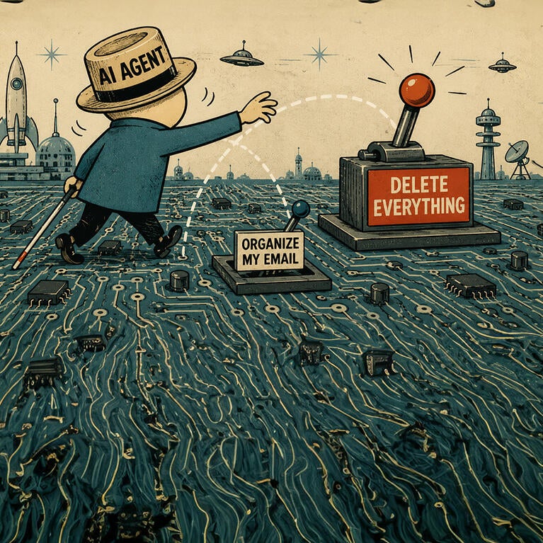Cartoon of AI agent on circuitboard