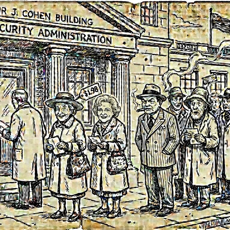 AI generated image of pensioners collecting social security checks