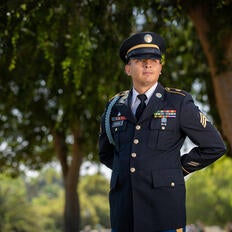 Portrait of Donald Zárate, 27, a sergeant in the U.S. Army Reserve, and a graduated from CHASS with a BA in political science and a BS in psychology. (UCR/Stan Lim)