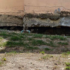 Stock photo of buiding foundation damage from subsidence