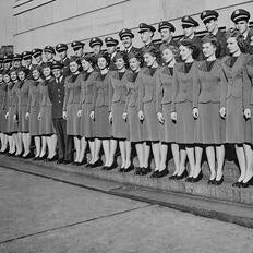 TWA flight attendants posing for a photograph after graduating from a training course at the TWA (Trans World Airlines) headquarters in Kansas City, Missouri, circa May 1946.