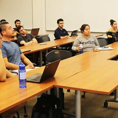Janet Napolitano visits a School of Public Policy class in 2019