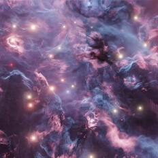 Blue and red abstract nebula with bright stars