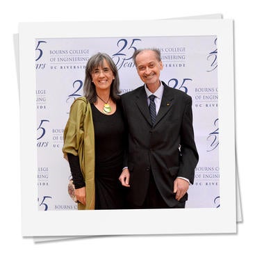Gloria Gonzalez-Rivera with Dimitrios Morikis at the Bourns College of Engineering 25th year anniversary celebration