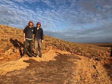 Ian Hughes and Scott Evans at the site in Nilpena National Park