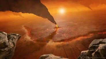 Illustration of corona erupting in the southern hemisphere of Venus