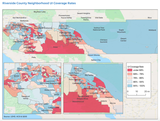 Map of unemployment insurance coverage rates in Riverside County