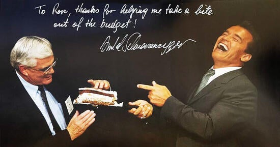 Loveridge with former Governor of California, Arnold Schwarzenegger. (Courtesy of Ron Loveridge)