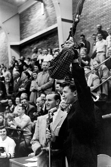 Charles Young (front), UCR’s first class president, during a rally.