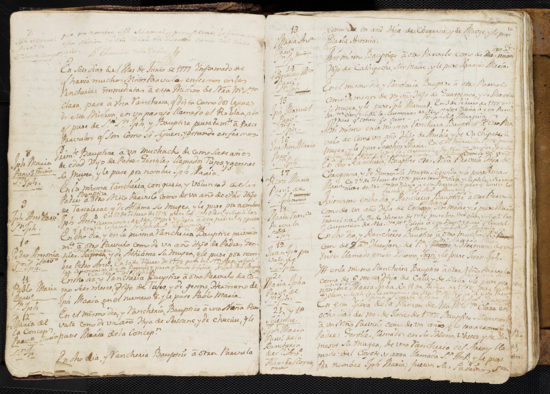 A photo of a baptism record from the Mission Santa Clara