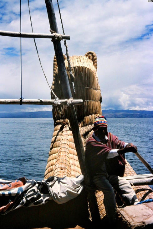 Reed boat on Lake Titicaca, Bolivia