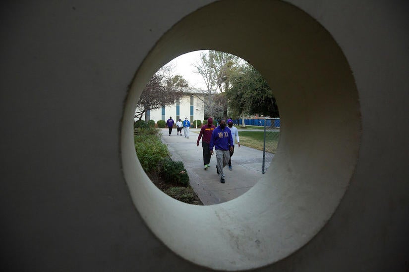 Barbershop Walk participants near Watkins Hall on Friday, February 5, 2021. (UCR/Stan Lim)