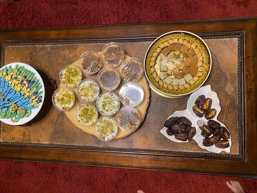 A dessert table at Batool Abdaljawad's home. (Photo courtesy of Batool Abdaljawad)