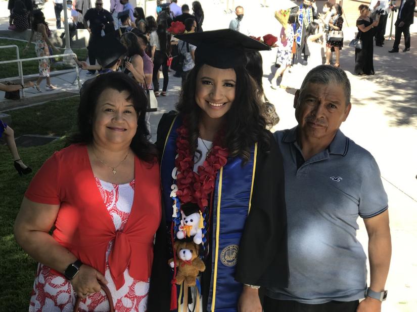 Lindsey Delgado with her parents, Violeta Delgado and Adalberto Aparicio, on Saturday, June 12, 2021. (UCR/Sandra Baltazar Martínez)