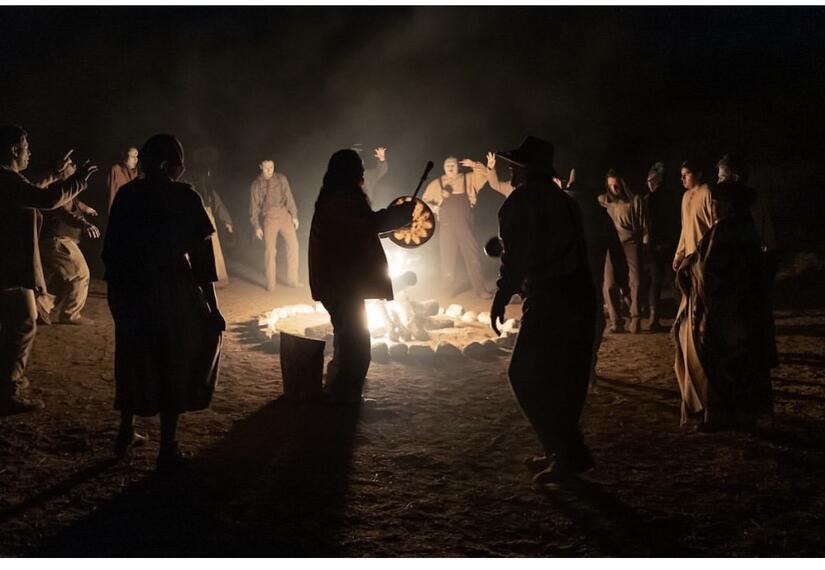The Last Manhunt Salt Singers, the group of men who only sing at funerals and together offer a Chemehuevi Ghost Dance to the departed. (Photo courtesy of Jason Momoa's Instagram)