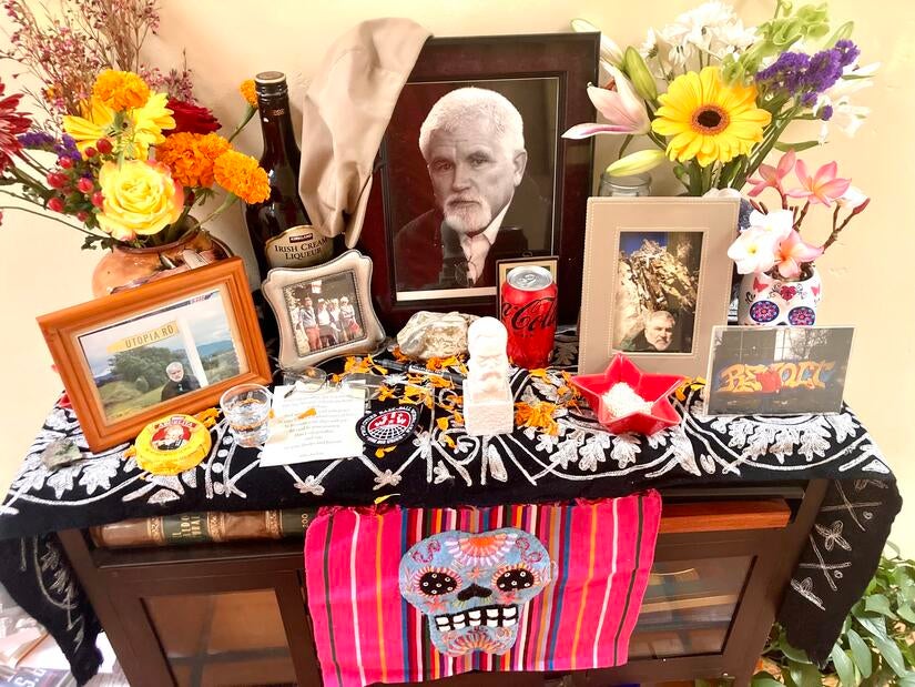 Día de los Muertos (Day of the Dead) altar in honor of Mike Davis. The altar was made by his children and partner, Alessandra Moctezuma. (Photo courtesy of Alessandra Moctezuma)