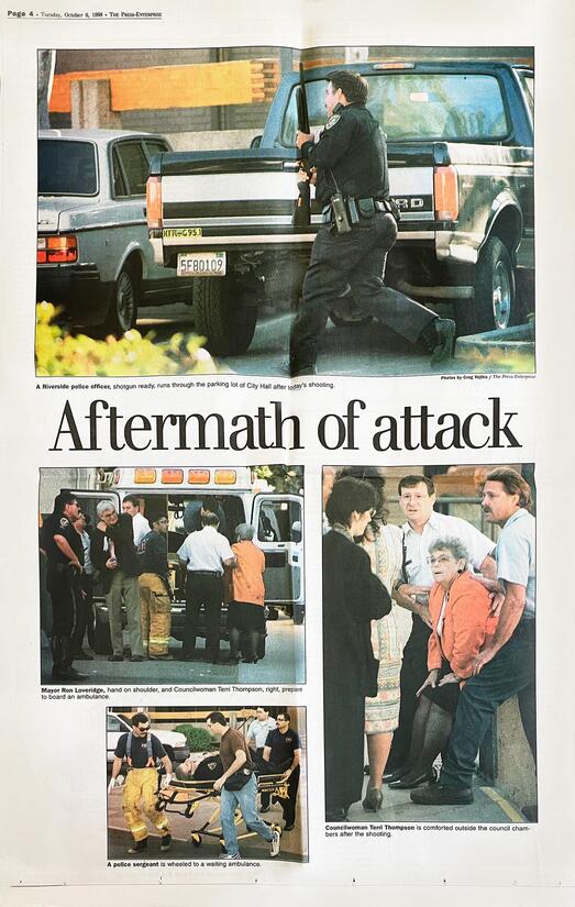 Photos from an article in The Press-Enterprise following the October 1998 shooting at City Hall. Photos from an article in The Press-Enterprise following the October 1998 shooting at City Hall.