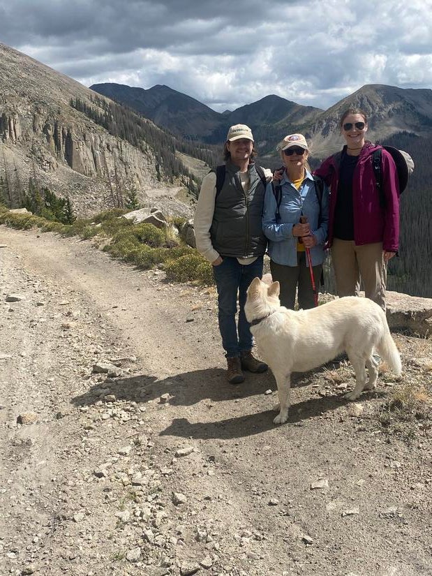 The Cranor family (L-R): Chris, Crystal, Taylor, and their dog Luna Mer on 1881 railroad grade for Denver and South Park Pacific RR. (Photo courtesy of Carl Cranor)