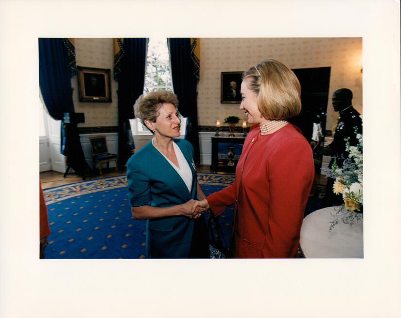 E. Dollie Wolverton meets Hillary Rodham Clinton in Washington, DC. (For UCR, courtesy of E. Dollie Wolverton)