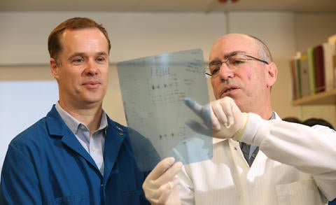 Jeff Perry and Ernest Martinez in the lab Jeff Perry and Ernest Martinez in the lab