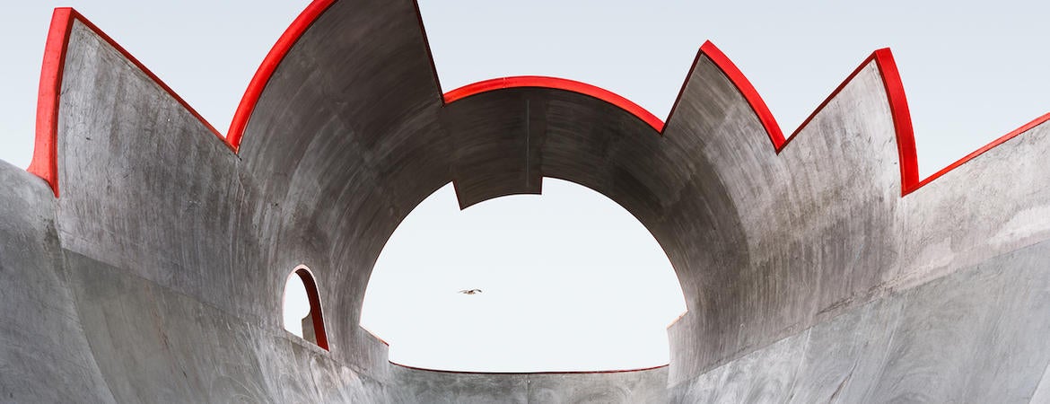 An artistic photograph of a skate park