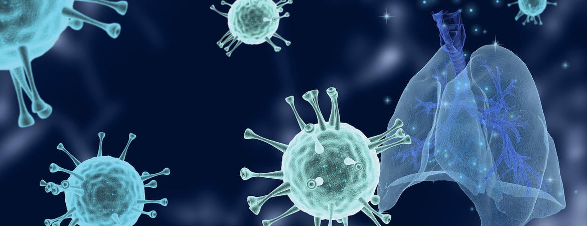 collage of lungs and the novel coronavirus that causes covid-19