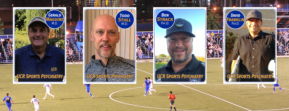 Pictures of the sports psychiatry faculty in front of a soccer field