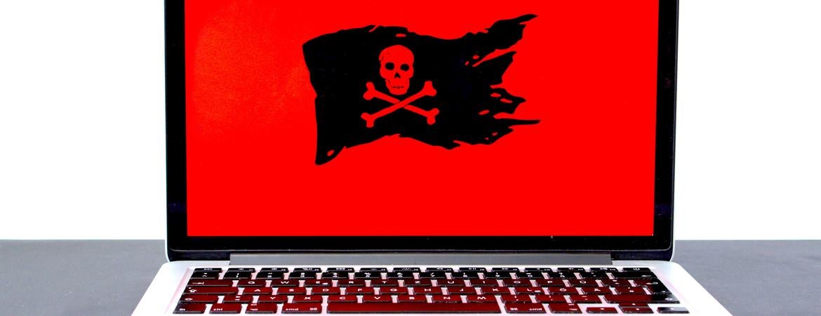 Pirate flag on laptop screen by Michael Geiger on Unsplash