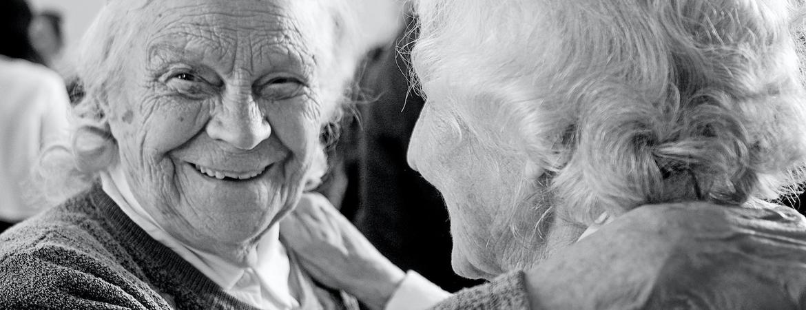 Two happy elderly women 