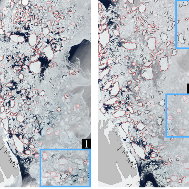 Satellite image of sea ice after analysis by a new algorithm