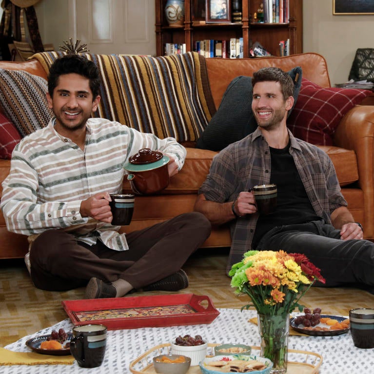 Adhir Kalyan as Al and Parker Young as Riley on set of "united States of Al"