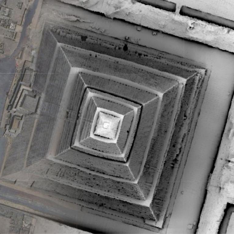 A satellite and lidar image of the Sun Pyramid at Teotihuacan