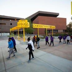 Barbershop Walk participants start their morning walk on campus on Friday, February 5, 2021. (UCR/Stan Lim)